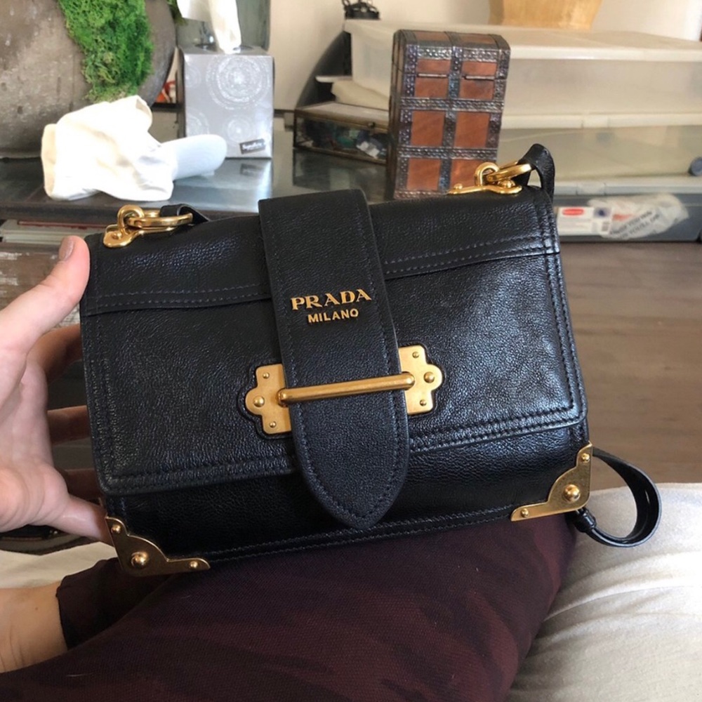 Prada cahier black leather shoulder bag